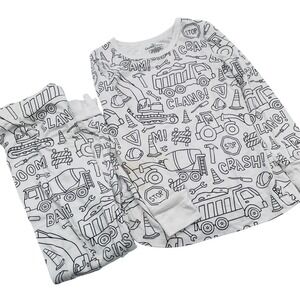 Caden Lane‎ Bamboo Color Me Construction Print Pajamas LS Top Pants Set Kids 4T